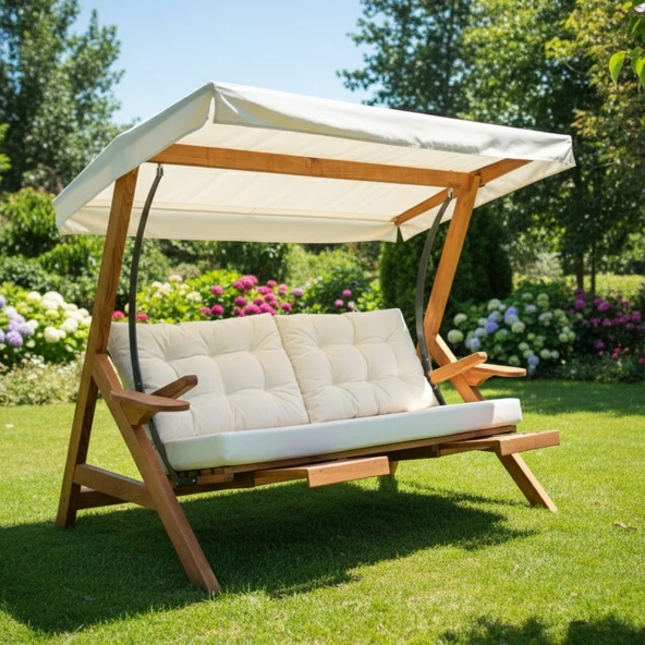 Bahçeme Belgrad Ahşap Bahçe Salıncak 2 Kişilik - Ekstra Sağlam Masif Gürgen - Resim 2