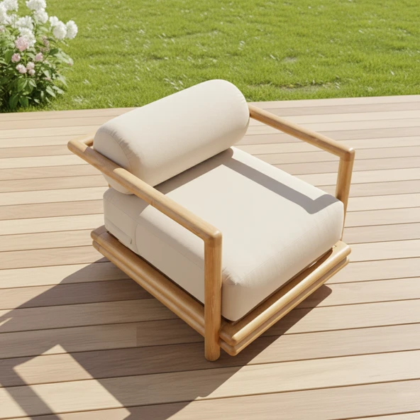 Bahçeme Tibet Bahçe Koltuk Tekli - Masif Kayın İç Ve Dış Mekan Koltuğu (Minderli) - Resim 3