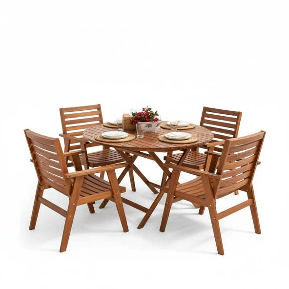 Bahçeme Heybeli Katlanır Ahşap Bahçe Takımı: 90lık Masa + 4 Sandalye - Resim 4