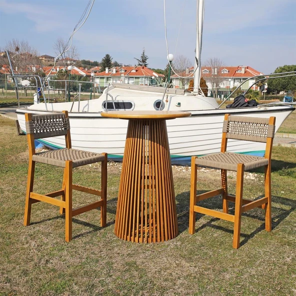 Bahçeme Lara (Bern) 80Lik Yuvarlak Ahşap Masa - Masif Kestane Bar Tipi İç ve Dış Mekan Masası - Resim 2