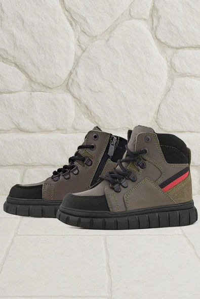 Rakerplus Hakiki Deri Haki Yeşil Fermuarlı Erkek Çocuk Bot ürün görseli