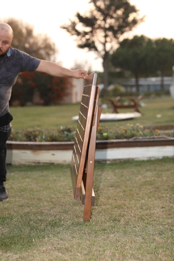 Bahçeme Avşa Bodrum Ahşap Bahçe Balkon Takımı: 90x160 Masa + 6 Sandalye Katlanır Set - Resim 10