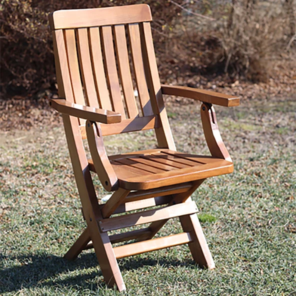 Bahçeme Muğla Katlanır Ahşap Sandalye - Masif Gürgen Kolçaklı Bahçe Balkon Sandalyesi - Resim 2
