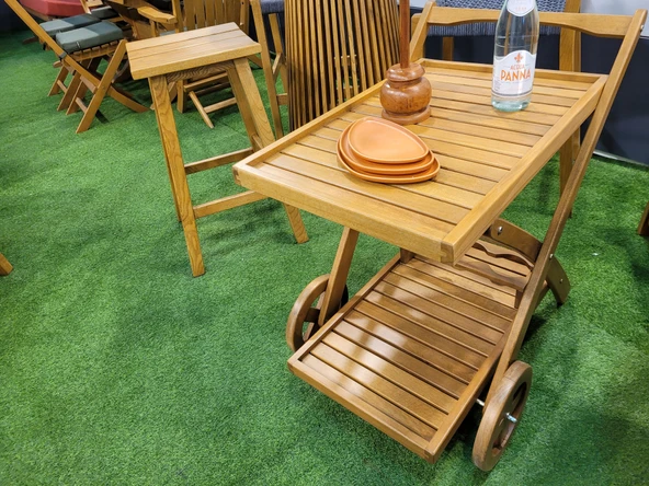 Bahçeme Wine Cart - Ahşap Sevis Arabası Bahçe-Otel İç-Dış Mekan - Resim 4