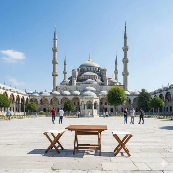 Bahçeme Ada Çay Set: 50x70 Sehpa + 2 Tabure - Katlanır Takım - Resim 3