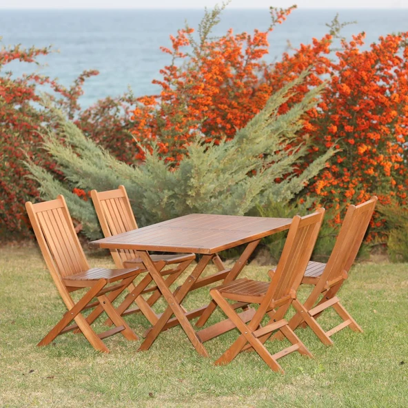 Bahçeme Avşa Bodrum Ahşap Bahçe Balkon Takımı: 80x140 Masa + 6 Sandalye Katlanır Set - Resim 2