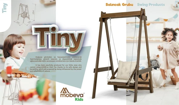 Mobeva Vendy Çocuk Salıncak Dış Mekan Bahçe, Teras Salıncağı - Ladin Ahşap Krem - Resim 3