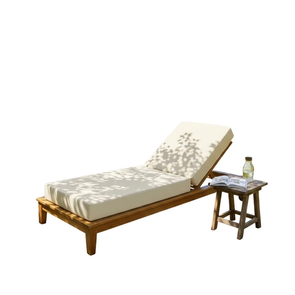 Bahçeme Efes Geniş Ahşap Şezlong - 15 cm Minderli & Kademeli Yaslanma - Resim 5