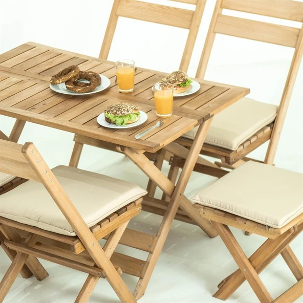 Mobeva Flat Ahşap Bahçe Takımı: 70x120 Masa + 4 Sandalye + 2 Tabure Katlanır Set - Resim 2