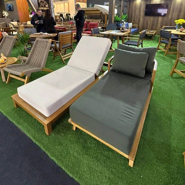 Bahçeme Emirgan Ahşap Şezlong - Masif Kestaneden Plaj Havuz Bahçe Şezlongu (Minderli) - Resim 3