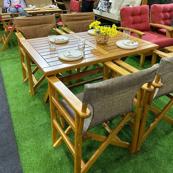 Bahçeme Yönetmen LX Katlanır Ahşap Bahçe Balkon Seti: 80x140 Masa + 6 Sandalye - Resim 2