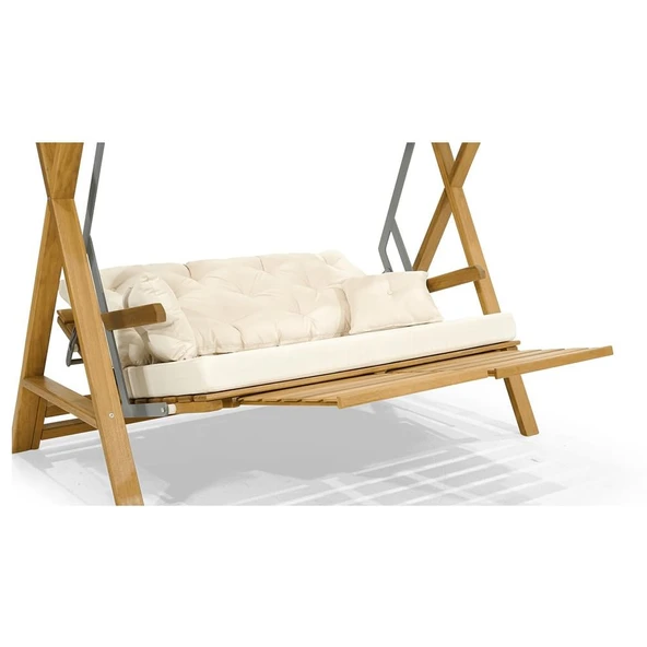 Mobeva Meda XL Iroko Ahşap Salıncak Dış Mekan Bahçe, Teras Salıncağı -Krem - Resim 3