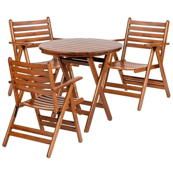 Bahçeci London Katlanır Ahşap Bahçe Balkon Takımı: 70Lik Masa + 2 Sandalye - Resim 5