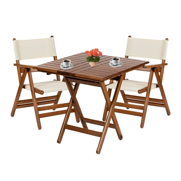 Bahçeme Marmaris Ahşap Bahçe Balkon Seti: 80X80 Masa +2 Gri Pvcli Sandalye - Resim 5