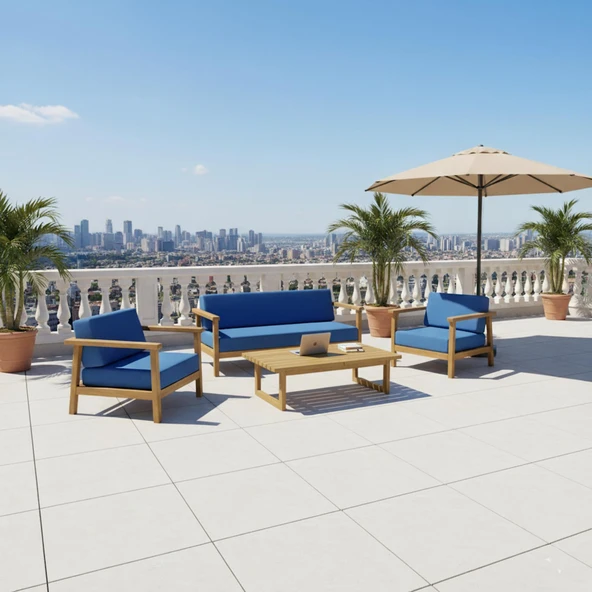 Bahçeme Üsküdar (Malaga) Bahçe Koltuk Üçlü - Kestane İç Ve Dış Mekan Koltuğu (Minderli) - Resim 3