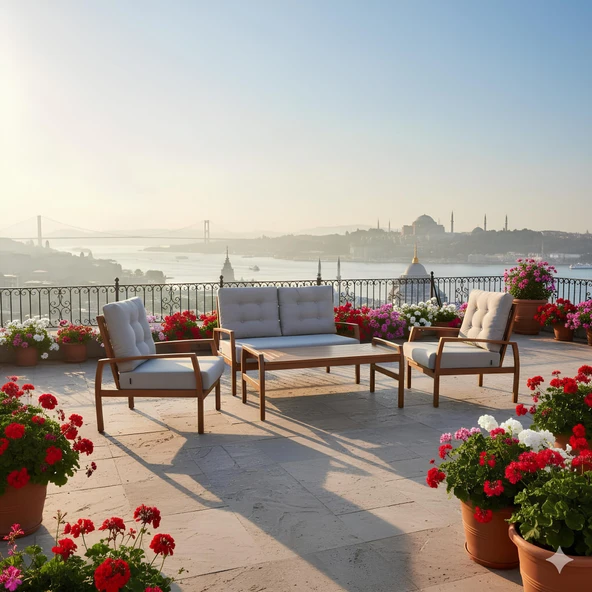 Bahçeme Gümbet Bahçe Oturma Grubu 4 Kişilik - Ahşap Koltuk ve Sehpa Takımı ürün görseli 1