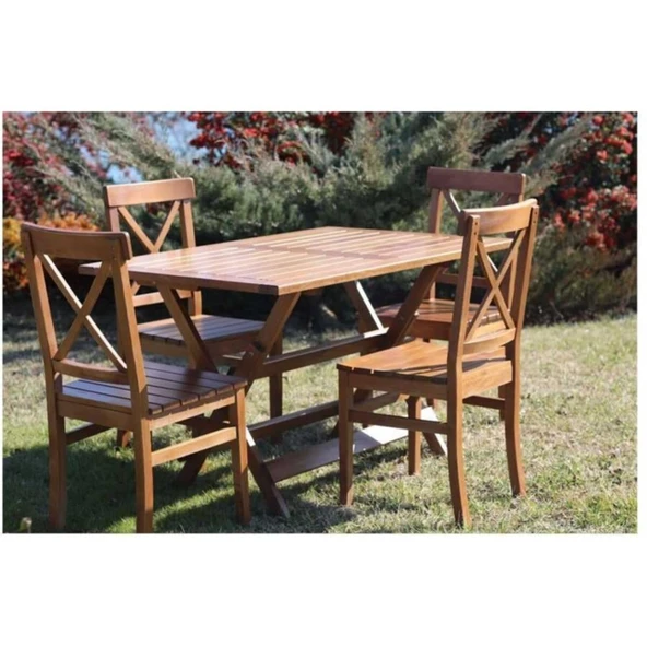 Bahçeme Çeşme LX Ahşap Bahçe Balkon Seti: 80X140 Katlanır Masa + 4 Sandalye - Resim 8