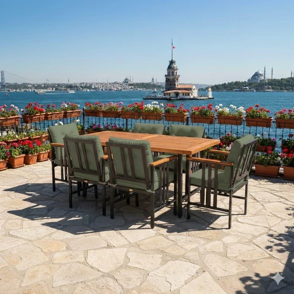 Bahçeme Çamlıca Alüminyum Yemek Takımı - 6 Kişilik Bahçe Teras Mutfak Kanepe Takımı - Resim 2