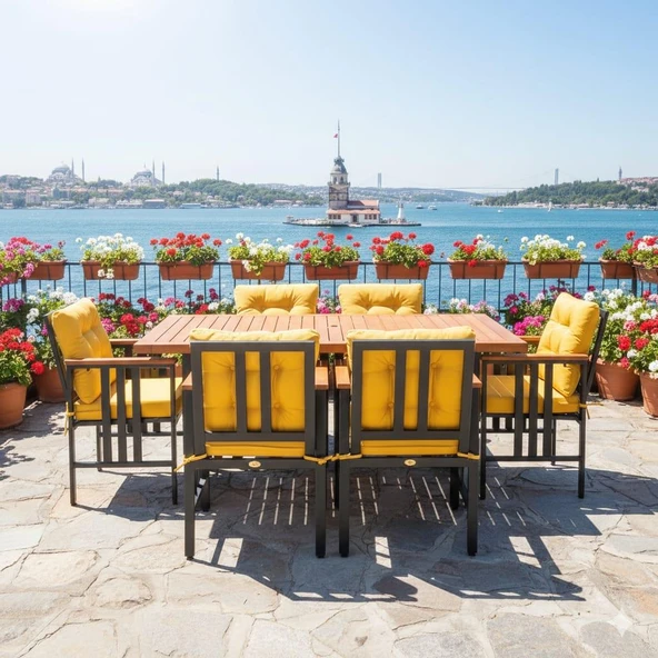 Bahçeme Çamlıca Alüminyum Yemek Takımı - 6 Kişilik Bahçe Teras Mutfak Kanepe Takımı - Resim 7