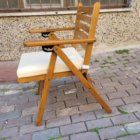 Bahçeme Antalya Katlanır Ahşap Sandalye - Masif Gürgen & Minder Oturum & 4 Kademe - Resim 4