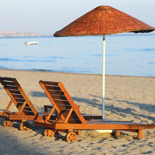 Bahçeci Casablanca Kademeli Ahşap Şezlong - Tekerlek Ayaklı Plaj Havuz Bahçe Şezlongu - Resim 6