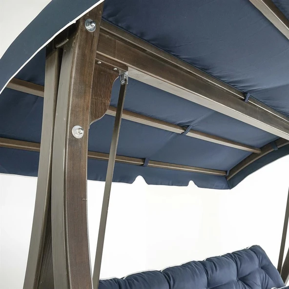 Mobeva Comforte Üçlü Ladin Ahşap Salıncak Dış Mekan Bahçe, Teras Salıncağı -Lacivert - Resim 10