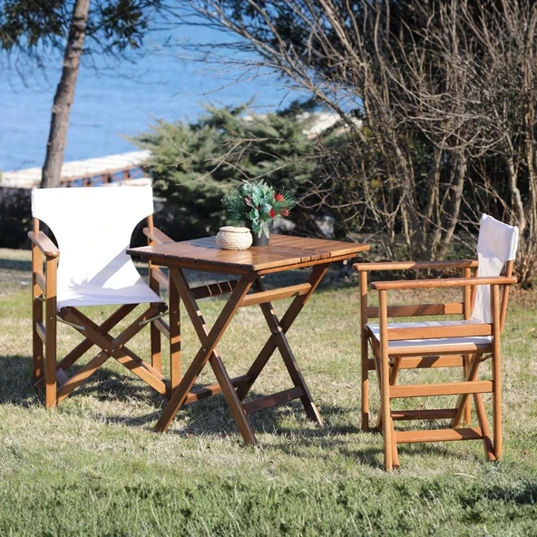 Bahçeme Yönetmen Katlanır Ahşap Bahçe Balkon Seti: 80x80 Masa + 2 Sandalye - Resim 3