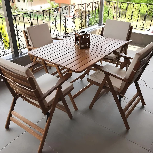 Bahçeme Antalya Katlanır Ahşap Sandalye - Masif Gürgen Kolçaklı Bahçe Balkon Sandalyesi - Resim 8