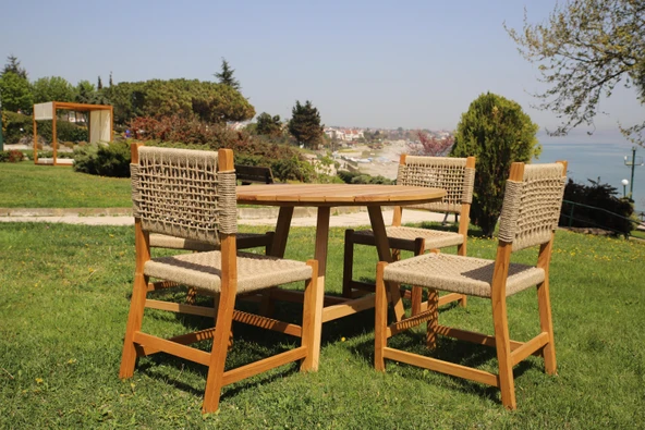 Bahçeme Kapadokya (Luna) 120lik Yuvarlak Ahşap Masa - Masif Kestane İç ve Dış Mekan Masası - Resim 5