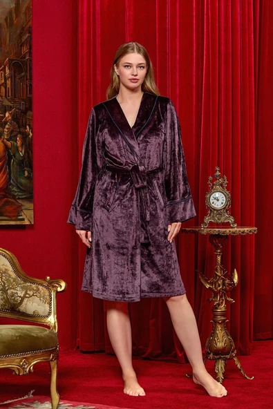 Aqua 25084 Şal Yaka Uzun Kol Kadife Sabahlık ürün görseli 1