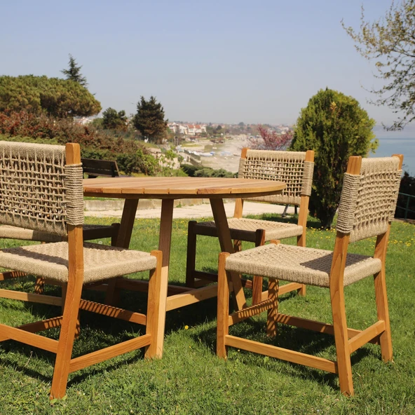 Bahçeme Taksim M2 Kestane Bahçe Takımı: 4 Sandalye + Kapadokya 120 cm Yuvarlak Masa - Resim 3