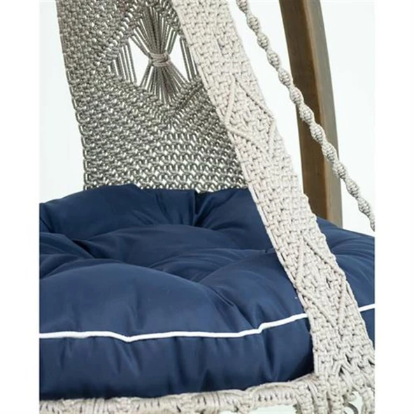 Mobeva Bade Comforte Ladin Ahşap Örgülü Salıncak - Bahçe, Balkon ve Teraslarda -Krem - Resim 4