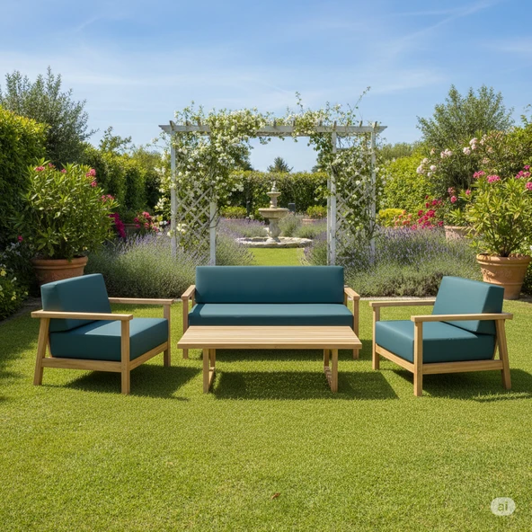 Bahçeme Üsküdar (Malaga) Ahşap Oturma Grubu Minderli - Masif Kestane 5 Kişilik Koltuk Takımı - Resim 5