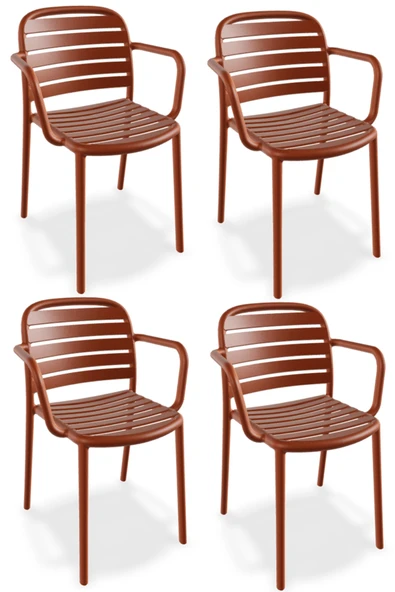 Papatya Tarabya Koltuk Kor Kırmızı 4lü Paket - Plastik Bahçe Balkon Mutfak Sandalyesi ürün görseli 1