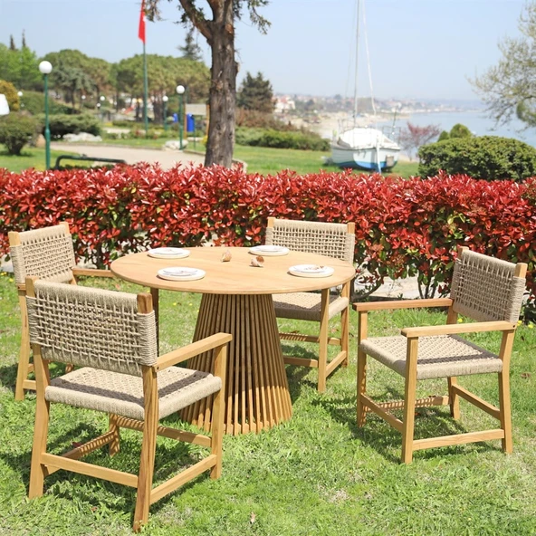 Bahçeme Üsküdar (Maya) Kolçaklı Ahşap Sandalye -Masif Kestane & Kapuçino Örgü - Resim 5