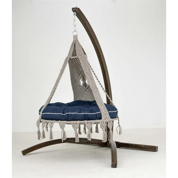 Mobeva Bade Klasik Ladin Ahşap Örgülü Salıncak - Bahçe, Balkon ve Teraslarda -Lacivert - Resim 3