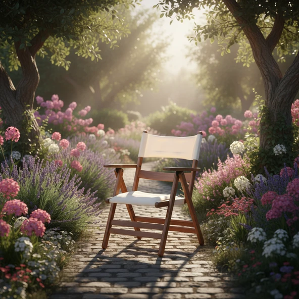 Bahçeci Atina Minderli Katlanır Ahşap Sandalye - Beyaz - Resim 8