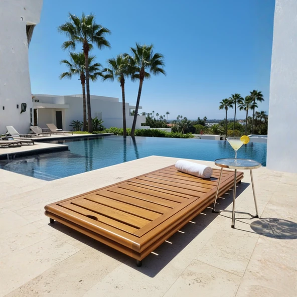 Bahçeme Tibet Ahşap Şezlong - Masif Kayından Plaj Havuz Bahçe Şezlongu (Mindersiz) - Resim 2