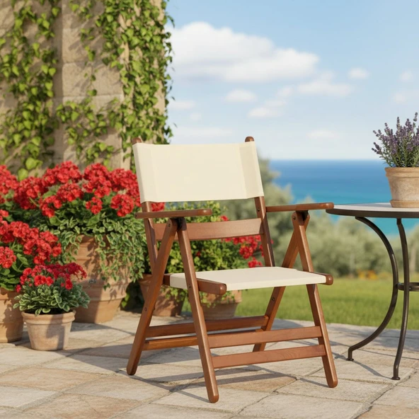 Bahçeci Atina Katlanır Ahşap Bahçe Balkon Seti 80X140 İstanbul Masa + 4 Pvcli Sandalye - Resim 7