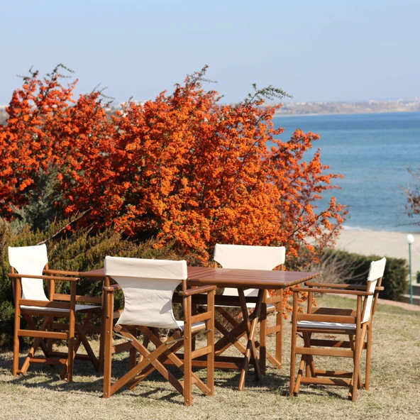 Bahçeme Yönetmen Katlanır Ahşap Bahçe Balkon Seti: 80x140 Masa + 4 Sandalye - Resim 2