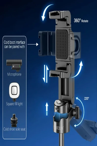 3'ü 1 arada Taşınabilir Mini Tripod & Selfie Çubuğu Titreşim Önleyici Tripod Bluetooth Kumanda 43cm - Resim 7