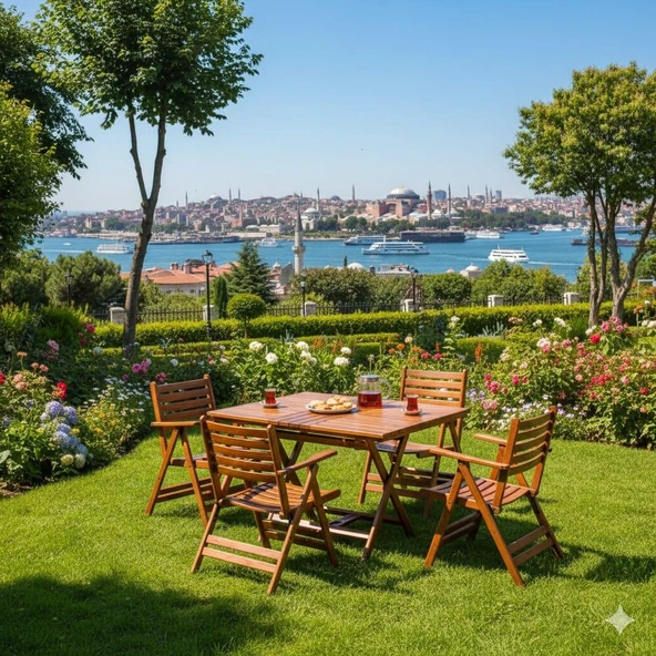 Bahçeci London Atina Ahşap Bahçe Balkon Takımı: 70x120 Masa + 4 Sandalye - Resim 4