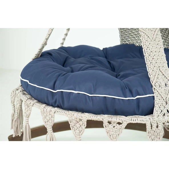 Mobeva Bade Klasik Ladin Ahşap Örgülü Salıncak - Bahçe, Balkon ve Teraslarda -Lacivert - Resim 2