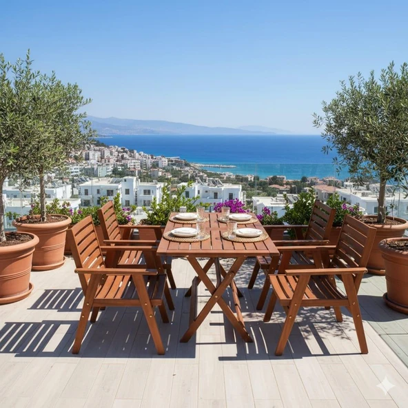 Bahçeme Heybeli LX Katlanır Ahşap Bahçe Takımı: 90X160 Masa + 4 Sandalye - Resim 3