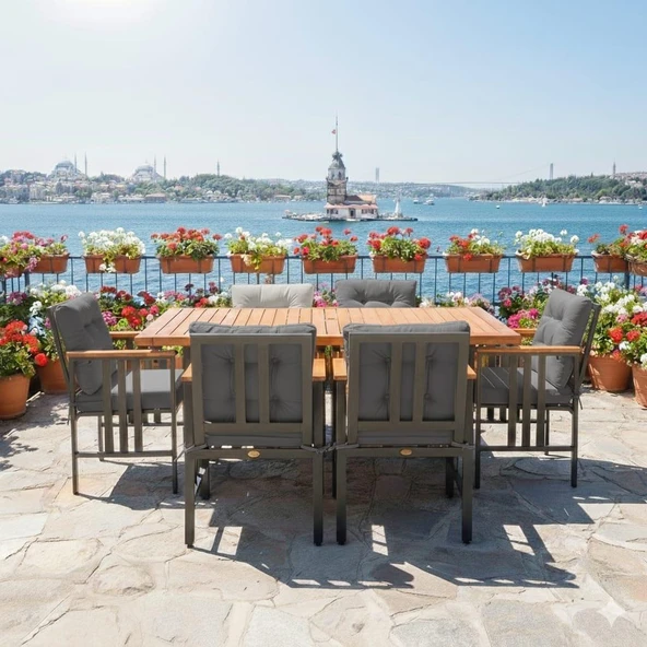 Bahçeme Çamlıca Alüminyum Yemek Takımı - 6 Kişilik Bahçe Teras Mutfak Kanepe Takımı - Resim 10