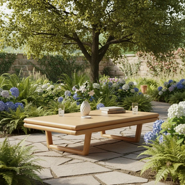 Bahçeme Tibet Ahşap Sehpa 140x80x36 cm - Kayın Grubu Bahçe Balkon Sehpası - Resim 2