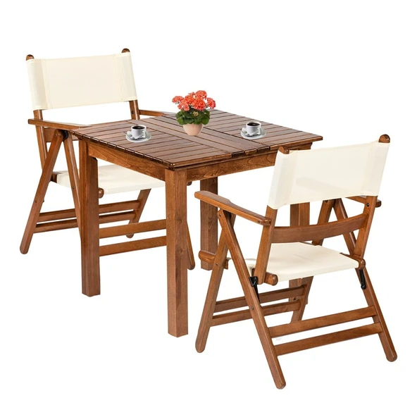 Bahçeme Marmaris PVCli Ahşap Bahçe Balkon Seti: 70x70 Sabit Masa + 2 Katlanır Sandalye - Resim 5