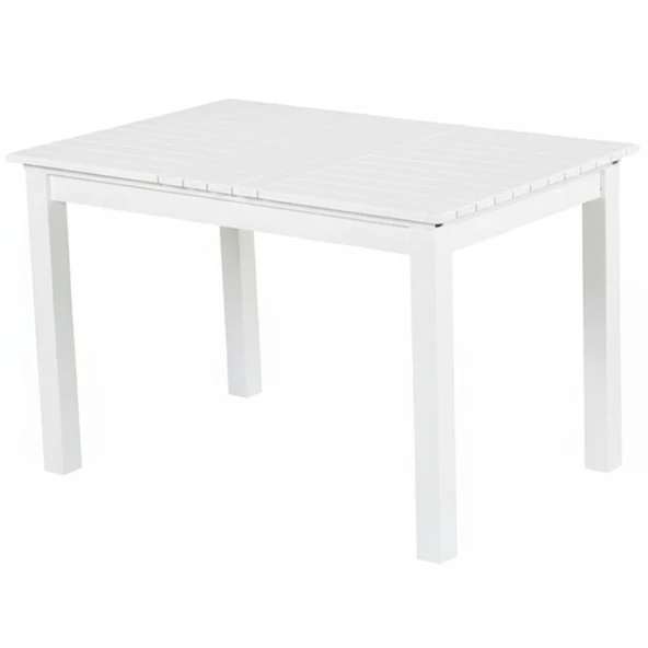 Bahçeme Kaş 80x140 Sabit Ayaklı Ahşap Masa - Beyaz Renk Teras Balkon Bahçe Masası ürün görseli 1