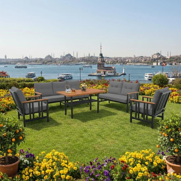 Bahçeme Çamlıca Alüminyum Bahçe Oturma Grubu - 7 Kişilik Bahçe, Balkon Koltuk Takımı - Resim 2