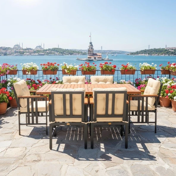 Bahçeme Çamlıca Alüminyum Yemek Takımı - 6 Kişilik Bahçe Teras Mutfak Kanepe Takımı - Resim 9